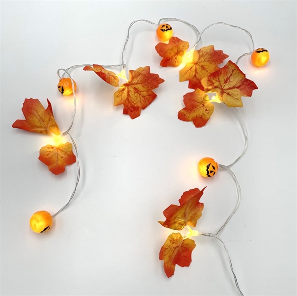 Halloween lyskæde med græskar og ahornblade - 1,5 m 10 lys