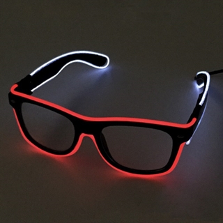 Klar briller med rødt og hvidt lys