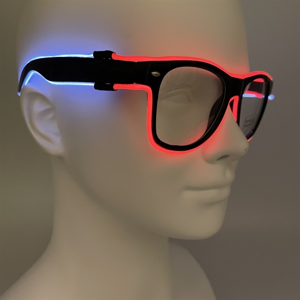 Klar briller med rødt og hvidt lys