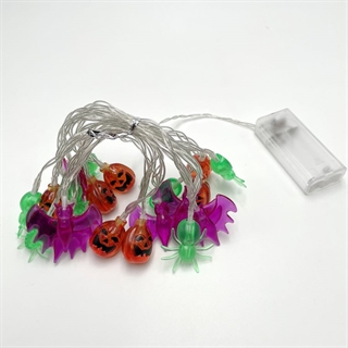  Halloween lyskæde med græskar, flagermus og edderkopper - 3 m 20 lys