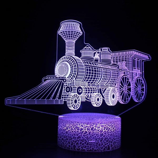 3D LED-natlampe med togmotiv – fjernbetjening og skiftende farver