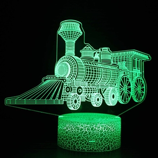 3D LED-natlampe med togmotiv – fjernbetjening og skiftende farver