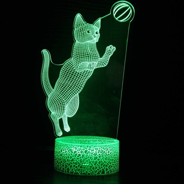 3D lampe med legende kat og bold 16 farver fjernbetjening