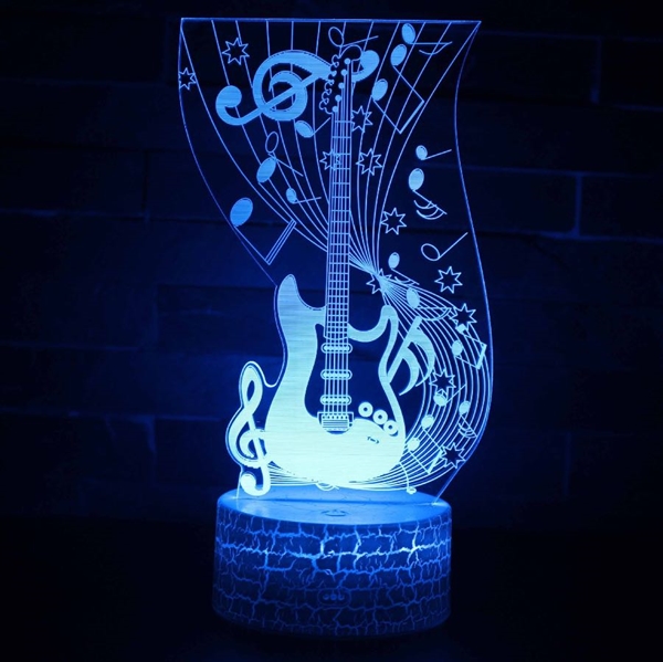3D LED lampe med guitar og musikmotiv - natlampe