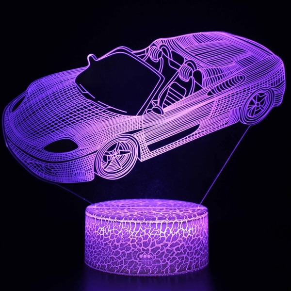 3D LED lampe med sportsvognsmotiv og fjernbetjenin