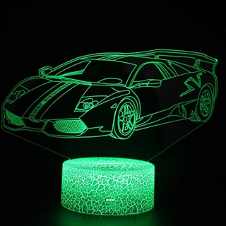 3D LED lampe med superbil – 16 farver og fjernbetjening