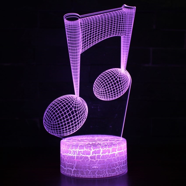 3D LED natlampe med musiknote og farveskift