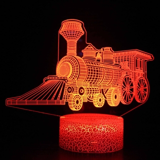 3D LED-natlampe med togmotiv – fjernbetjening og skiftende farver