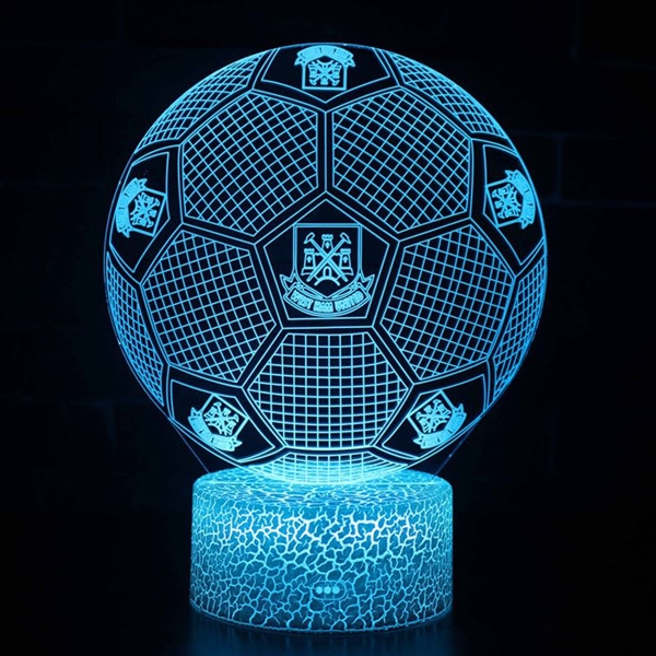 West Ham United 3D fodboldlampe med logo – dæmpbar – med fjernbetjening