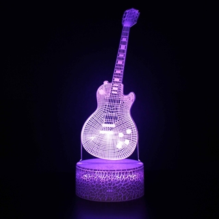 Guitar 3D LED lampe – 16 lysfarver – dæmpbar – med fjernbetjening