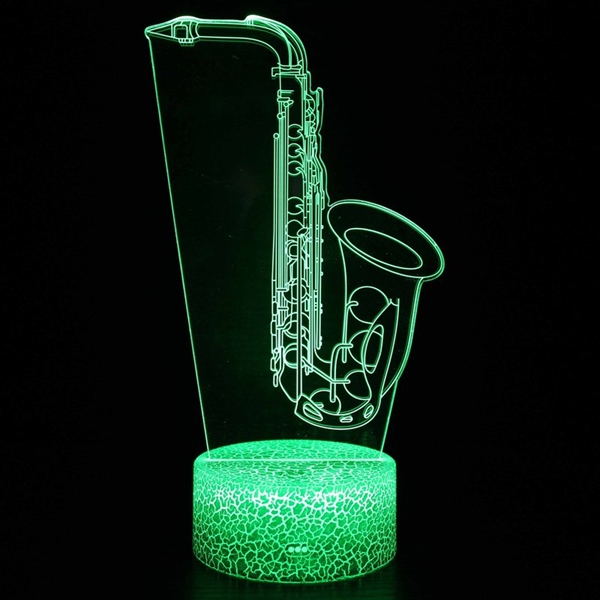 Saxofon 3D LED lampe – 16 lysfarver – dæmpbar – med fjernbetjening