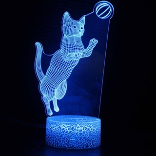 3D lampe med legende kat og bold 16 farver fjernbetjening