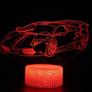 3D LED lampe med superbil – 16 farver og fjernbetjening