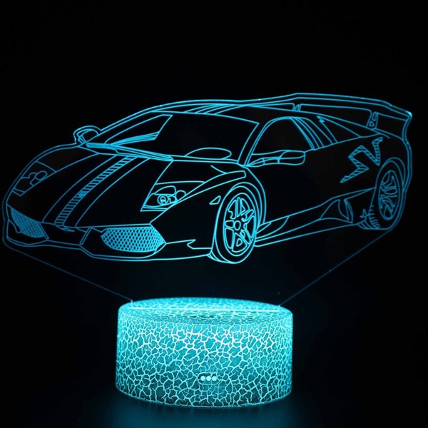 3D LED lampe med superbil – 16 farver og fjernbetjening