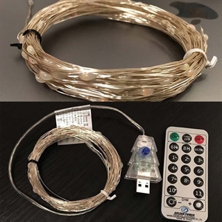 3D effekt USB-kobber lyskæde med fjernbetjening - Sølv  