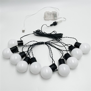 Batteri- og USB-drevet lyskæde med pærer og fjernbetjening til indendørs og udendørs brug – 3 m, 10 pærer