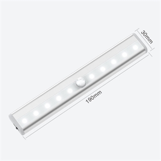 Batteridrevet LED-skabslampe med sensor - varmt hvidt og hvidt lys - 10 lys