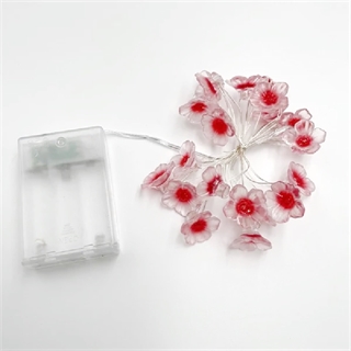 Batteridrevet kobber lyskæde med kirsebærblomster - 2 M 20 lys - rød