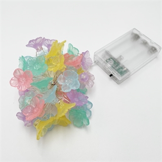 Batteridrevet kobber lyskæde med farverige kirsebærblomster - varmt hvidt lys - 4 m 40 lys