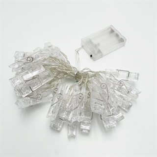 Batteridrevet lyskæde med klemmer - 3 m med 30 klemmer