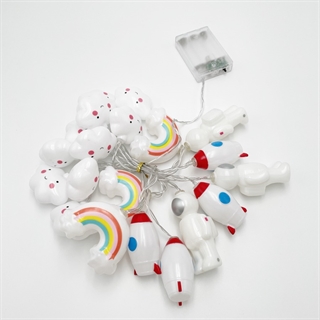 Batteridrevet lyskæde med raketter, skyer, regnbue, og astronauter - 3 m 20 lys