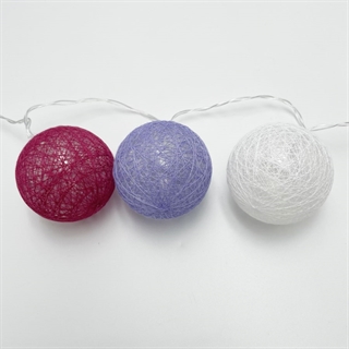 LED lyskaede med bomuldskugler i bordeaux, lilla og hvid – 1,5 m, 3 m