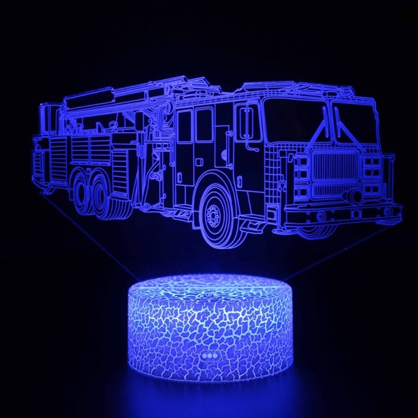 Brandbil 3D lampe med 16 lysfarver og fjernbetjening - Dæmpbar
