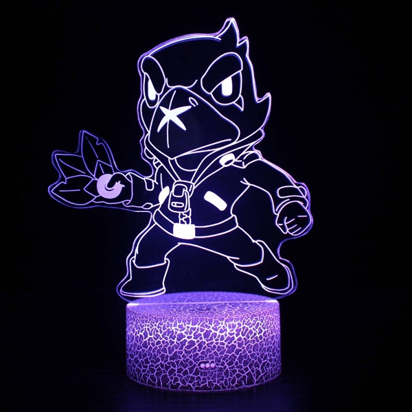 Brawl Stars Crow 3D lampe med fjernbetjening - 16 lysfarver - dæmpbar