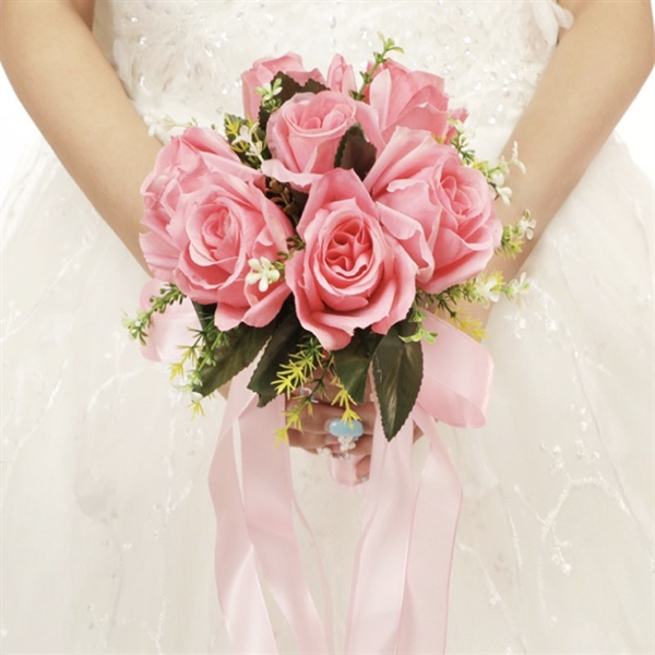 Brudebuket af kunstige lyserøde roser 