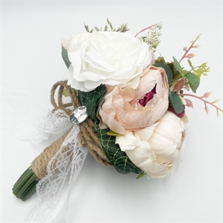 Brudebuket med hvide og lyserøde blomster - diameter 22 cm