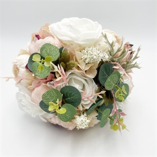 Brudebuket med hvide og lyserøde blomster - diameter 22 cm