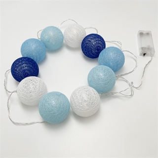 LED lyskæde med bomuldsbolde i blå nuancer –1,5 m