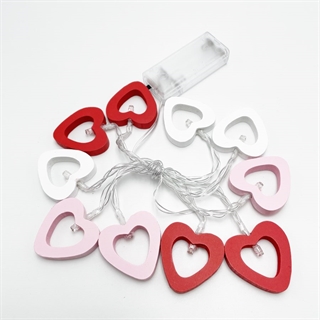 Hjerte LED lyskæde – batteridrevet – rød, hvid og lyserød