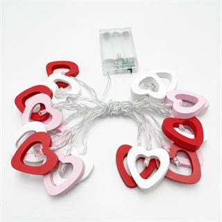 Hjerte LED lyskæde – batteridrevet – rød, hvid og lyserød