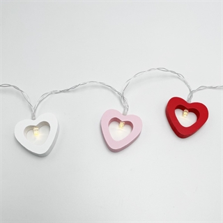Hjerte LED lyskæde – batteridrevet – rød, hvid og lyserød