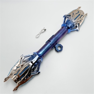 Dobbelt lyssværd teleskopisk – 24 lysfarver, lydeffekter, genopladeligt – Blå/guld håndtag