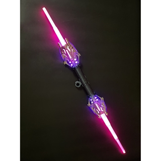 Dobbelt lyssværd teleskopisk – 24 lysfarver, lydeffekter, genopladeligt – Blå/guld håndtag