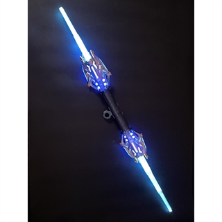Dobbelt lyssværd teleskopisk – 24 lysfarver, lydeffekter, genopladeligt – Blå/guld håndtag
