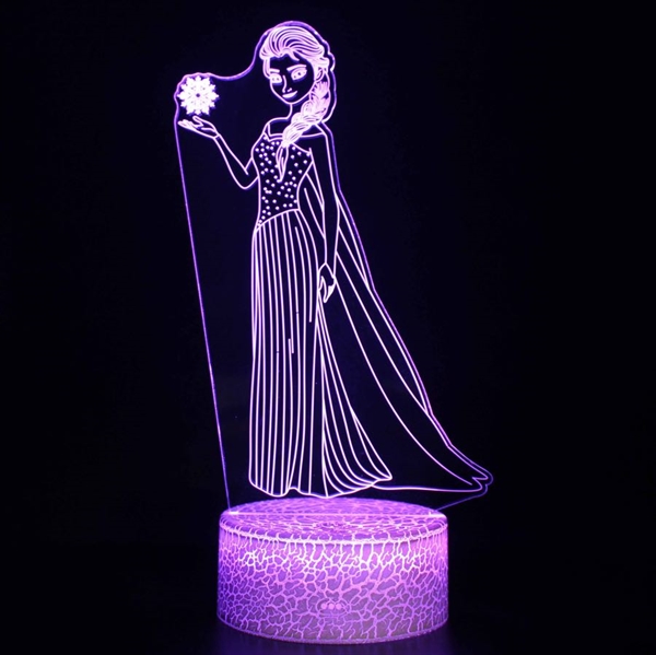 Elsa 3D-lampe med 16 lysfarver og fjernbetjening - Dæmpbar