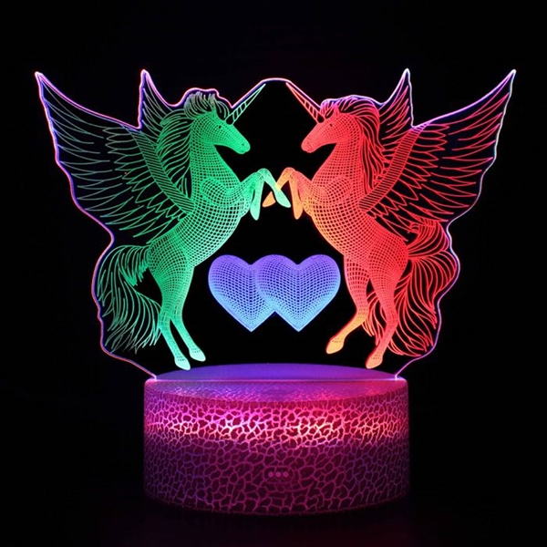 Enhjørning 3D lampe med multifarvet lys og fjernbetjening 
