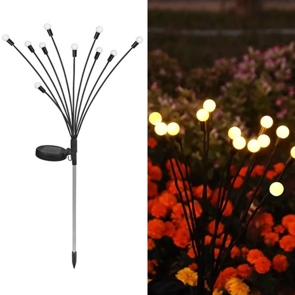 Firefly solcellelampe på spyd -10 lampehoveder - Varmt hvidt lys