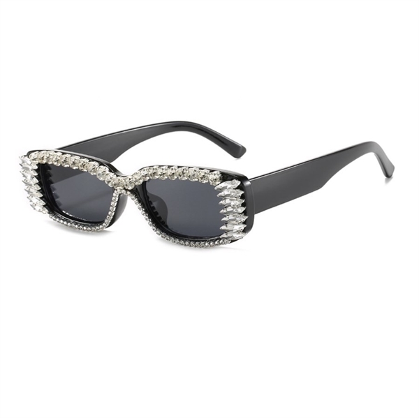 Firkant solbrille med rhinsten - Sort