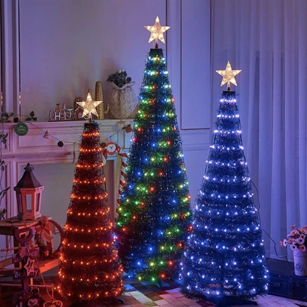 Skalk binde landing Foldbart juletræ med lyskæder og stjerne - Farvet lys