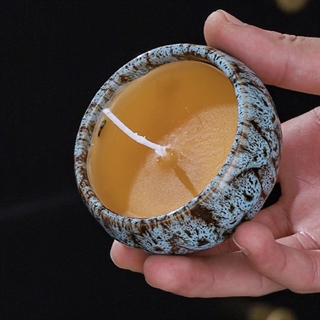 Fyrfadslys i keramikskål - Blå