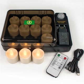 Genopladelige LED fyrfadslys – flakkende lys, fjernbetjening og opladningsboks