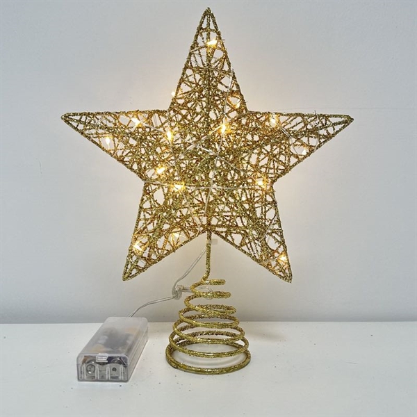 Glitrende guld topstjerne med LED-lys til juletræ