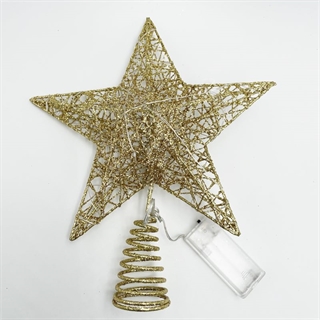 Glitrende guld topstjerne med LED-lys til juletræ
