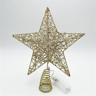 Glitrende guld topstjerne med LED-lys til juletræ
