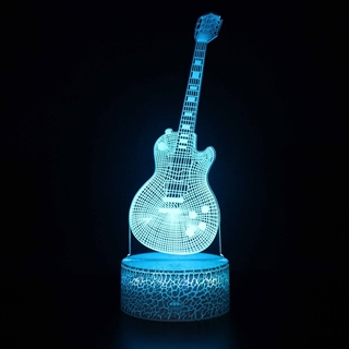 Guitar 3D LED lampe – 16 lysfarver – dæmpbar – med fjernbetjening