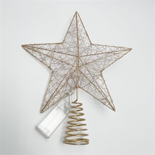 Guld topstjerne med LED-lys og champagnefarvede tråde